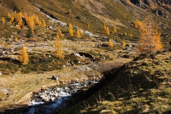 Sur la Via Spluga, traverser une gorge étroite pour atteindre le col du Splügen