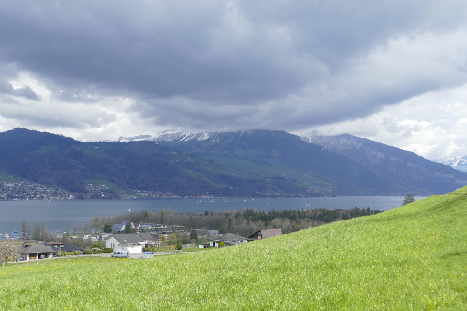 Kurz vor dem Ziel: Blick auf den Thunersee, im Hintergrund das Sigriswiler Rothorn in den Wolken und das Niederhorn. Bild: Kim Bütikofer 