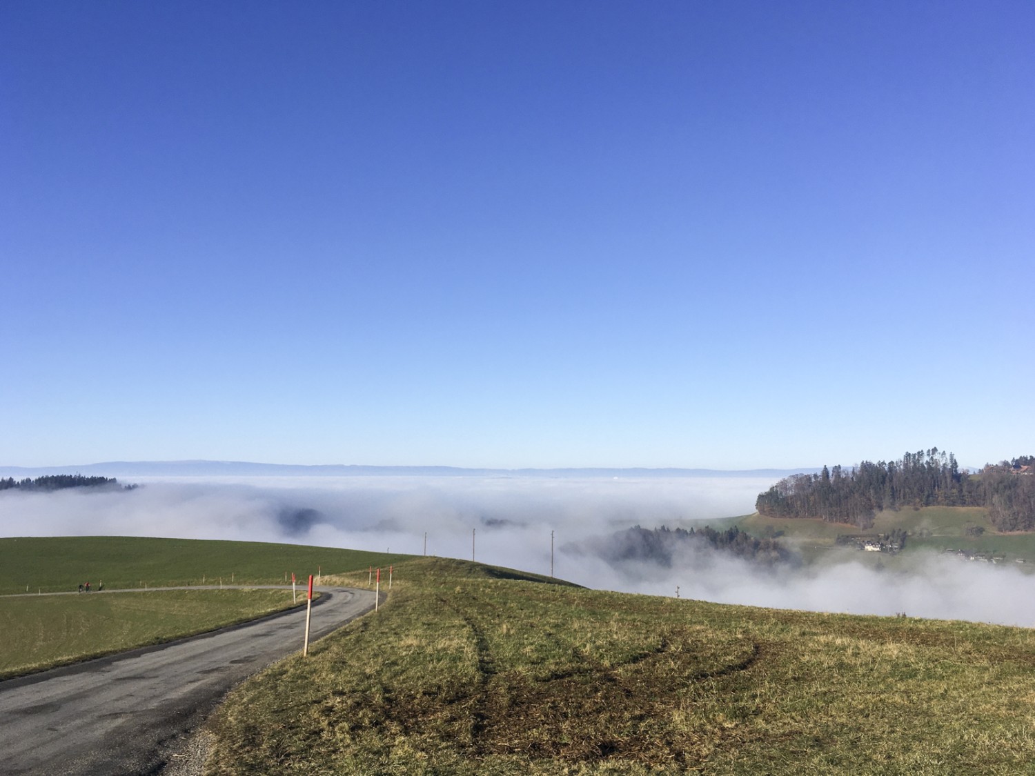 Le brouillard s’accumule au bord des gorges. Au-dessus, le ciel est dégagé. Photo: Jürg Steiner