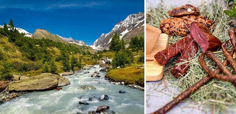 Méconnu et sauvage: le Lötschental, en Valais. A droite: spécialités de viande d’agneau de Dani Ritler.