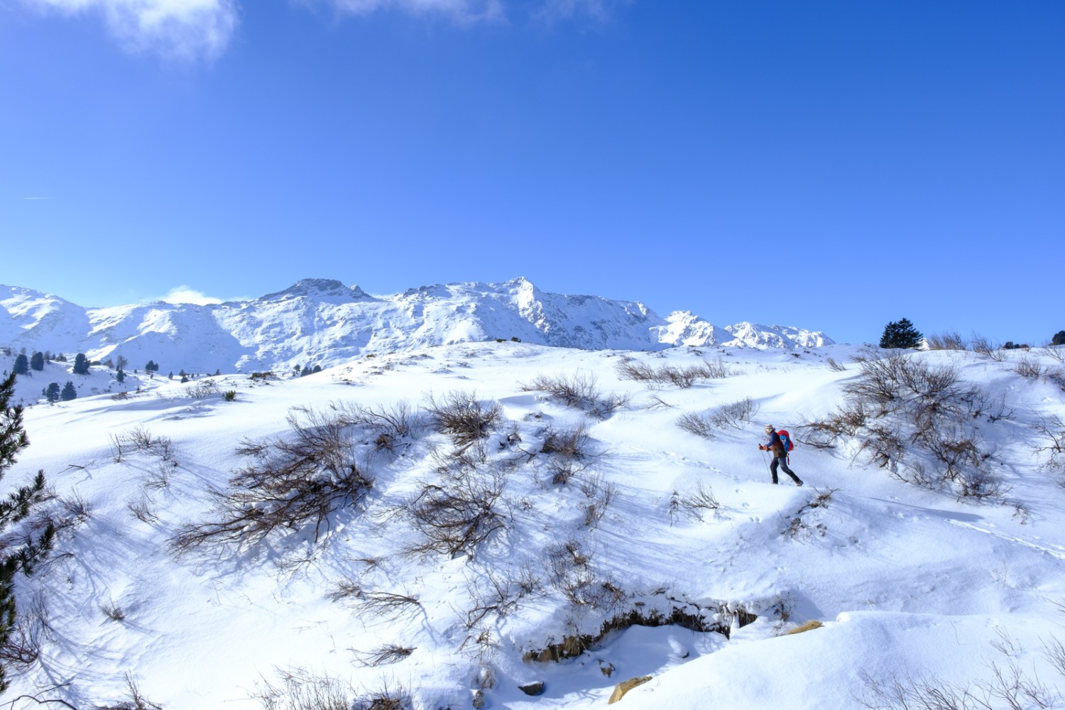 La salita a Croce Portera, con vista sulla Cima di Gana Rossa e sul Pizzo di Campello. Foto: Iris Kürschner